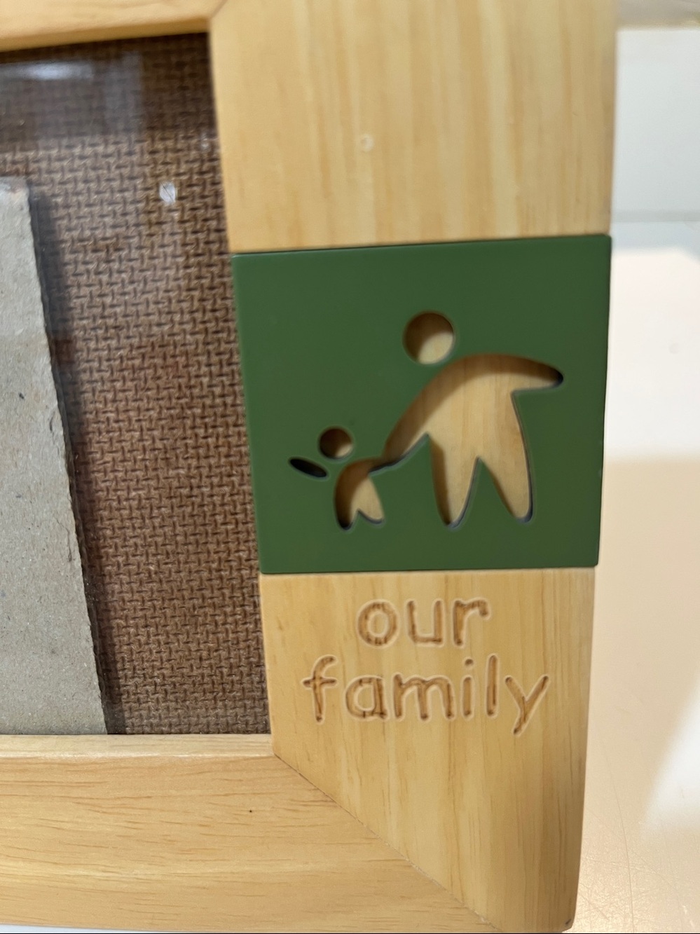 Our Family Natural Wood Picture Frame with Green Accent. 8.5” x 6”